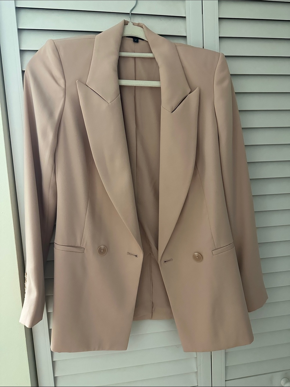 Express Double-Breasted Blazer Jacket in Light Beige